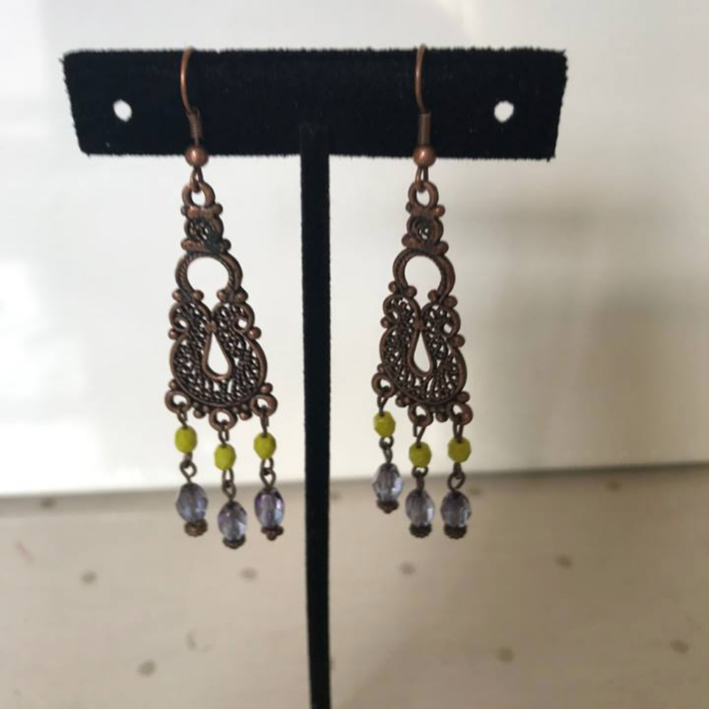 Vintage Design Copper &Crystal Chandelier Earrings